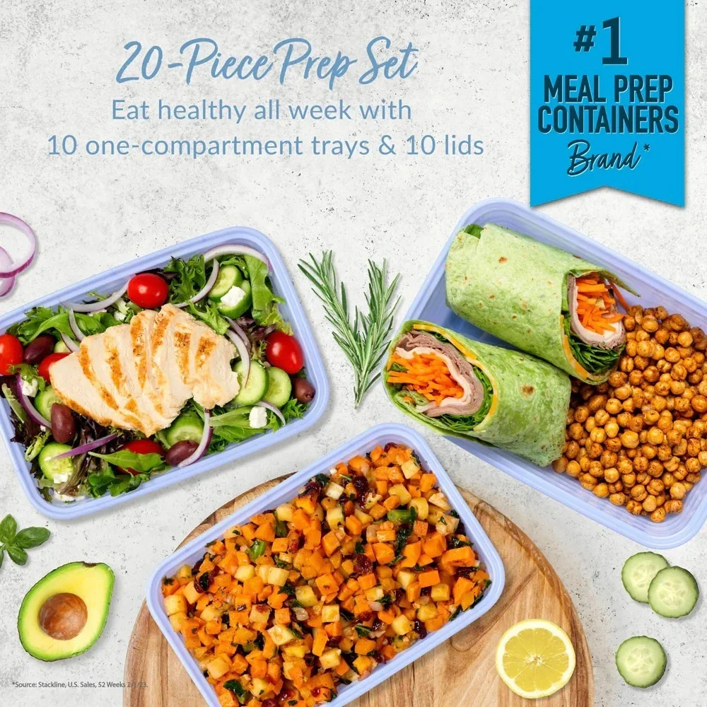 Bentgo Prep 1-Compartment Meal Prep Containers – 20-Piece Set (10 Trays + lids)